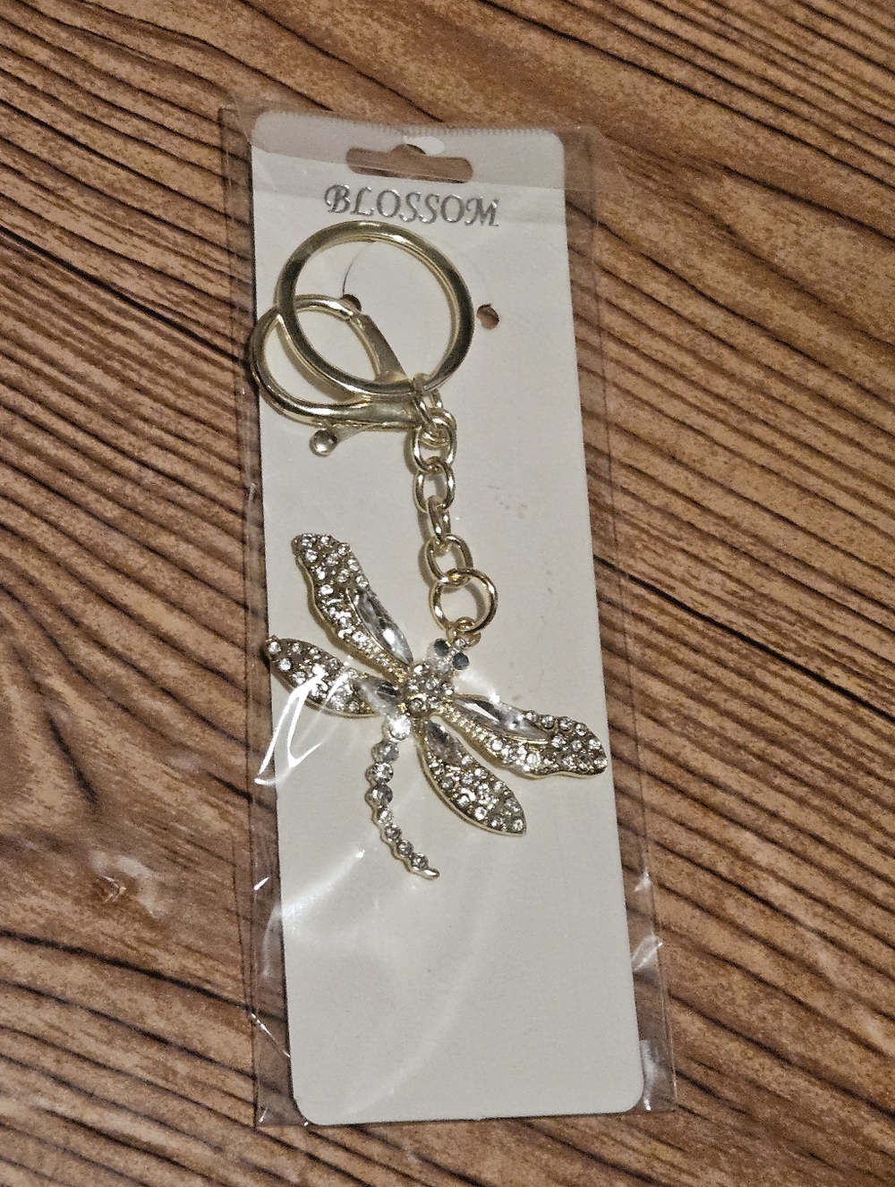 Gold Dragonfly Keychain With Clear Gems